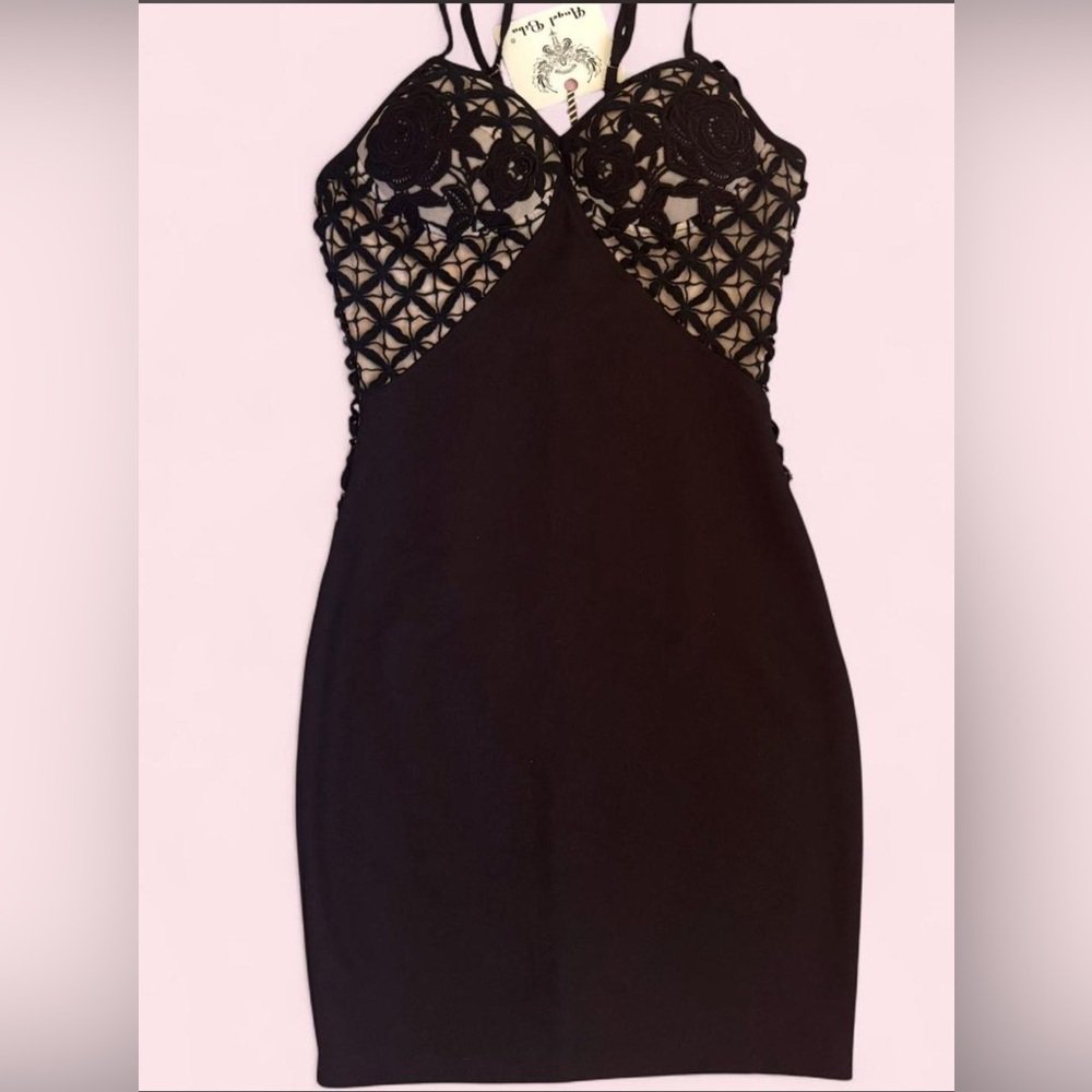 Angel Biba for Mura Boutique. Black Lace-Accent Bodycon Dress, NWT